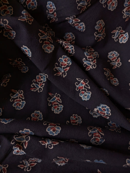 Kalamkari Fabric - Charcoal Buti