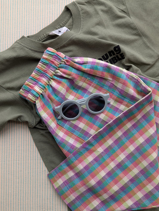 Summer Berry Checks Kurma Kids Trousers