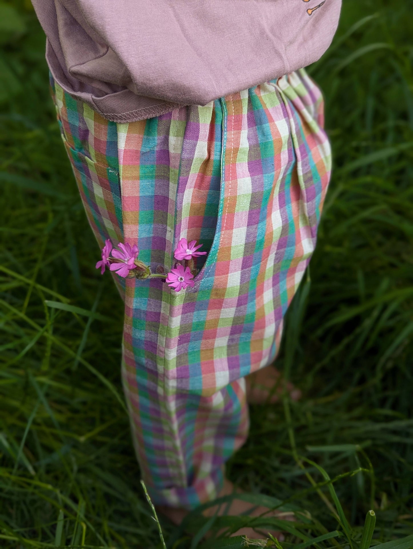 Summer Berry Checks Kurma Kids Trousers