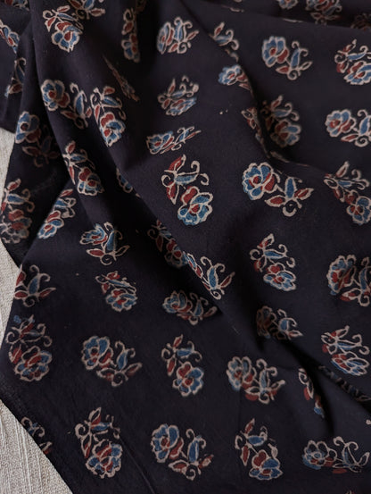 Kalamkari Fabric - Charcoal Buti