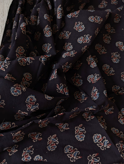 Kalamkari Fabric - Charcoal Buti