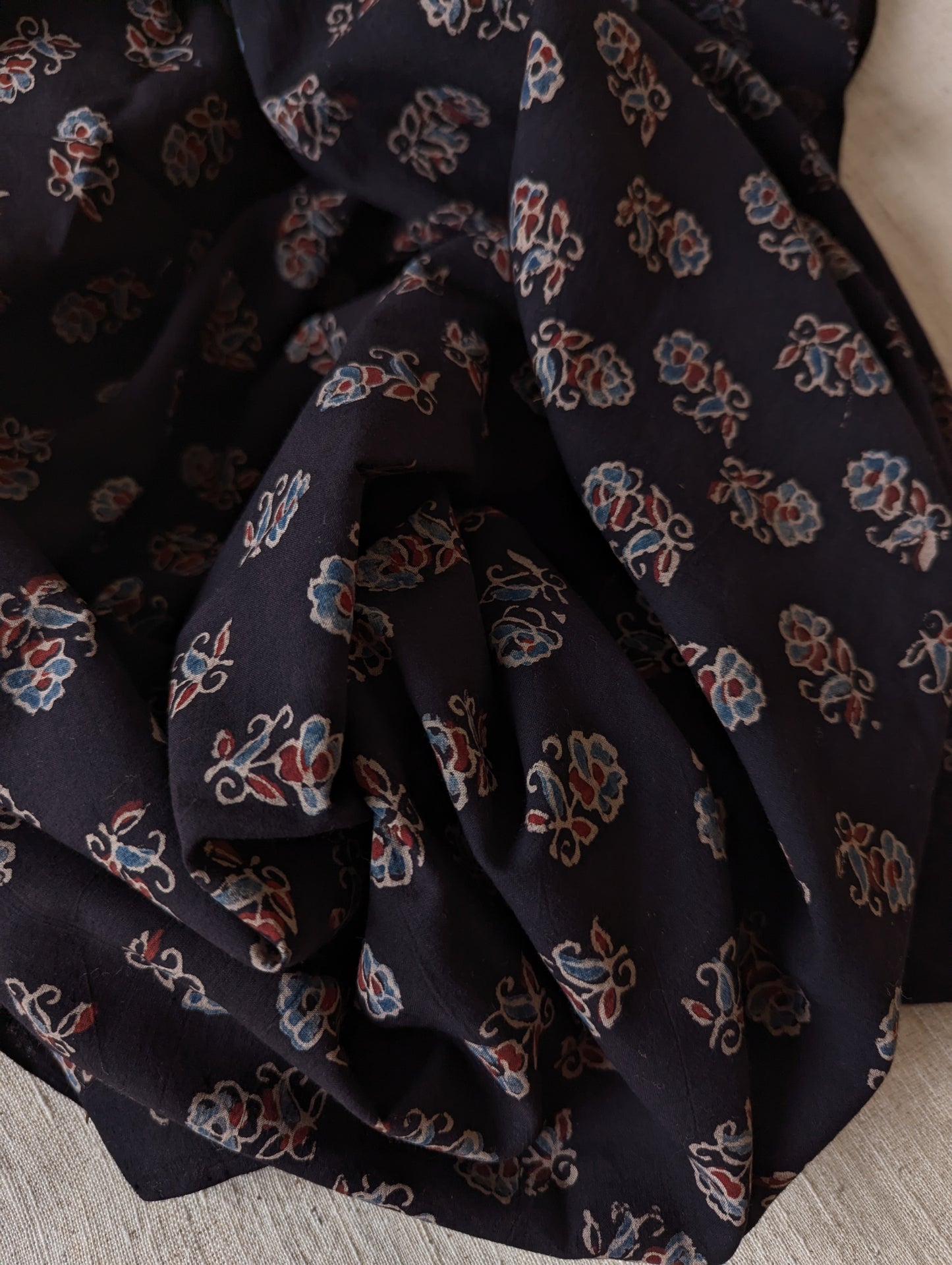 Kalamkari Fabric - Charcoal Buti