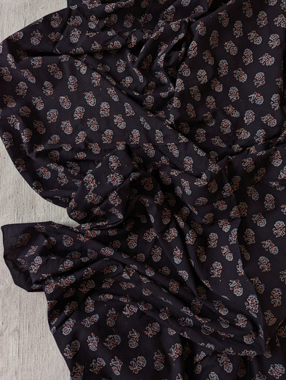 Kalamkari Fabric - Charcoal Buti