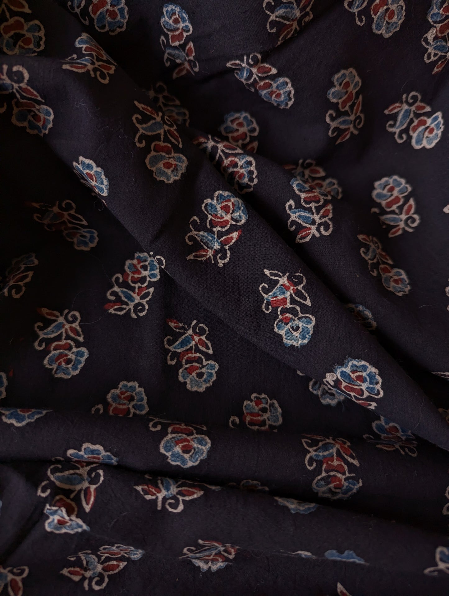 Kalamkari Fabric - Charcoal Buti