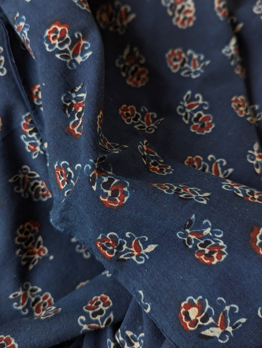 Kalamkari Fabric - Indigo Buti