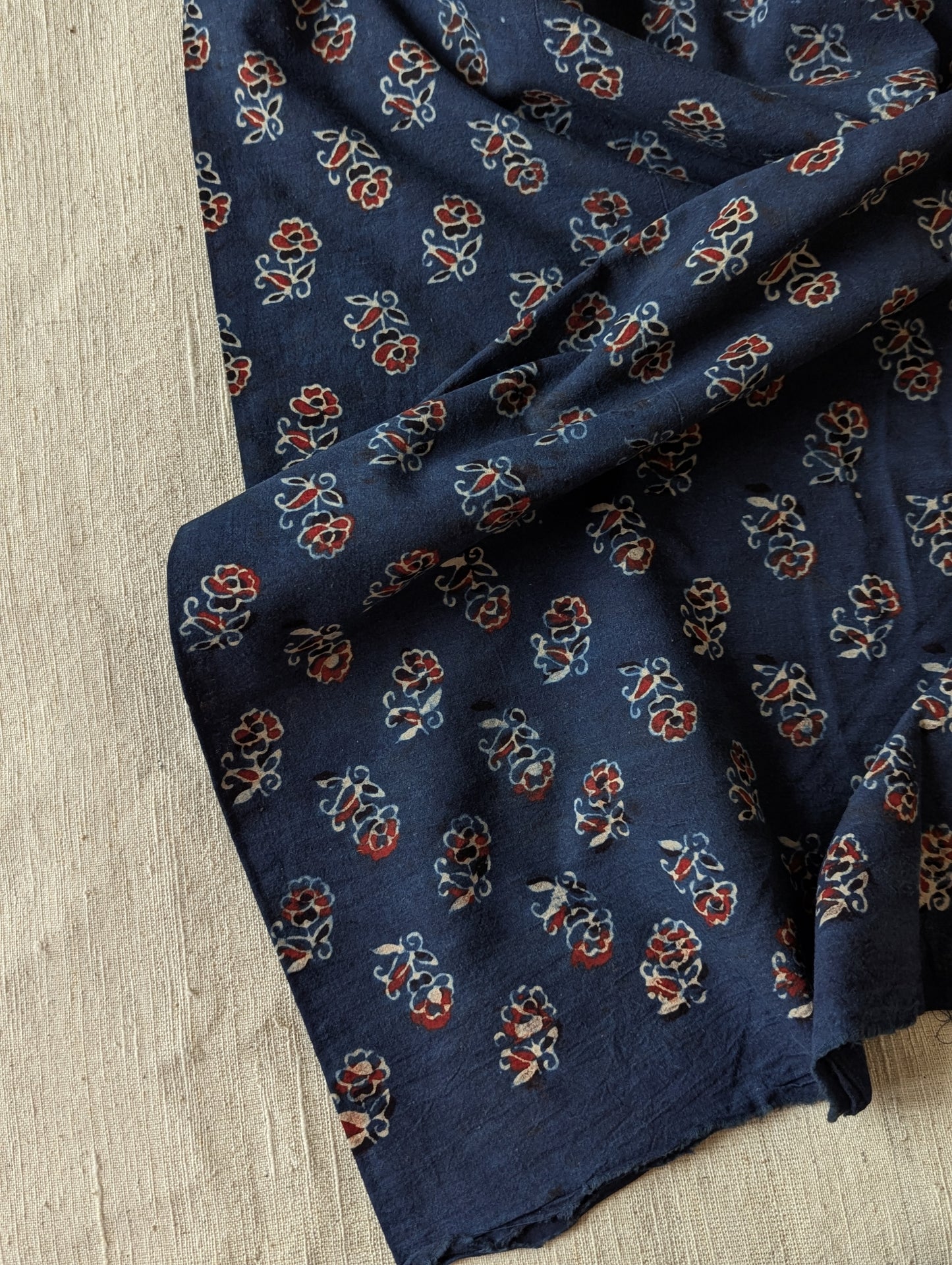 Kalamkari Fabric - Indigo Buti