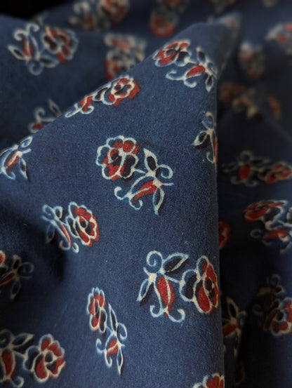 Kalamkari Fabric - Indigo Buti